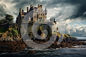 Ominous Scot scottish castle. Generate Ai photo
