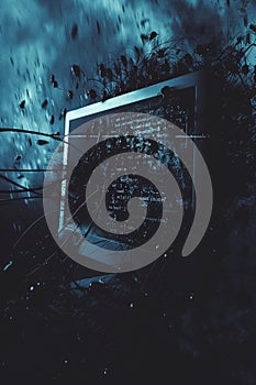 An ominous visualization of a computer system slowly being overtaken by dark glitchy bug forms representing the spread of