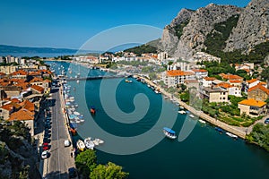 Omis cityscape with Cetina river from the cliffs, Dalmatia, Croatia