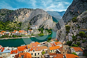 Omis resort with Cetina river and canyon in Dalmatia, Croatia