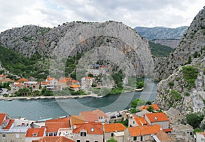 Omis town and Cetina river.