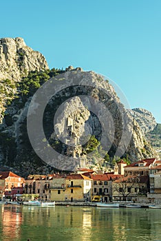 Omis town on Cetina river and old ruins of Pirate fortress. Croatia