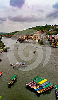 Omkareshwar town on the banks of Narmada river,  Madhya pradesh, India
