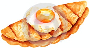 Omlet with fried egg on white background