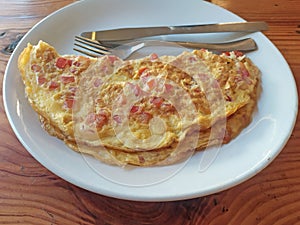 Omlet with tomato on plate