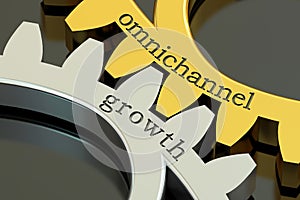 Omnichannel Growth concept on the gearwheels, 3D rendering