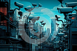 Omnipresent Lots cctv security cameras. Generate Ai