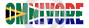 Illustration of Omnivore logo with South African flag overlaid on text photo