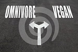 Omnivore vs vegan choice concept