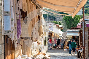 OMODOS, CYPRUS - OCTOBER 4, 2015: Traditional souvenir shops wit