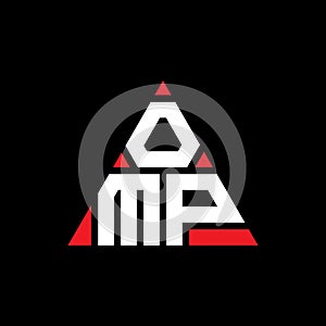 OMP triangle letter logo design with triangle shape. OMP triangle logo design monogram. OMP triangle vector logo template with red