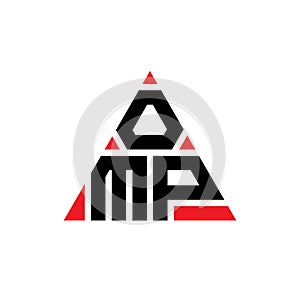 OMP triangle letter logo design with triangle shape. OMP triangle logo design monogram. OMP triangle vector logo template with red