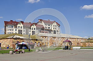 OMSK, RUSSIA - JUNE 12, 2015: Views of historical complex Omsk Fortress and modern building