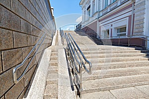 Omsk, Russia. A large modern steep ramp for wheelchairs