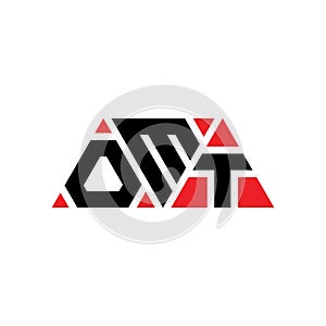 OMT triangle letter logo design with triangle shape. OMT triangle logo design monogram. OMT triangle vector logo template with red