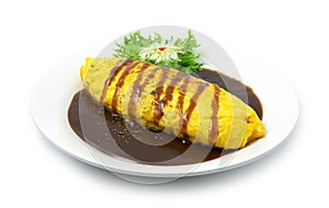 Omurice Omelette with Rice in Brown Sauce Gravy Japanese Food