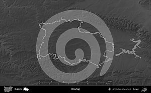 Omurtag outlined, Bulgaria. Grayscale