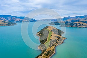 Onawe peninsula near Akaroa inside of Banks peninsula, New Zealand