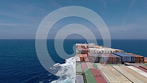 Onboard of huge Container ship during underway, port wing