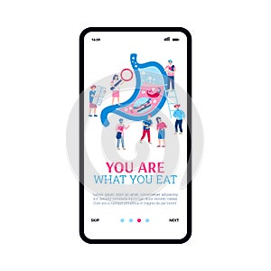 Onboarding app screen for stomach diseases information flat vector illustration.