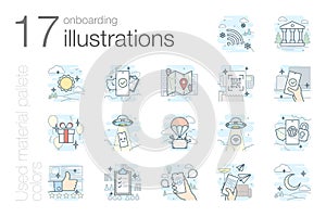 Onboarding outline colored illustrations