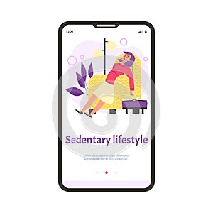 Onboarding page on topic of sedentary unhealthy lifestyle vector illustration.