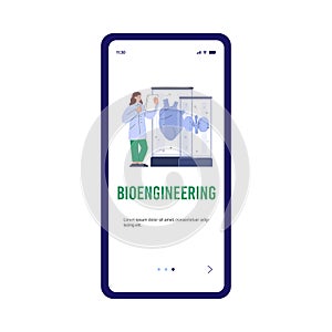 Onboarding screen for biotechnology and bioengineering flat vector illustration.