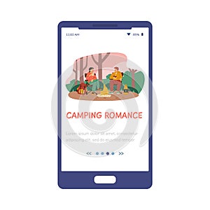Onboarding screen design with camping people, flat vector illustration isolated.