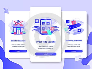 Onboarding screen page template of Online Food Delivery Concept. Modern flat design concept of web page design for website and