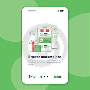 Onboarding Screen User Interface Kit. Modern user interface UX, UI screen template for mobile smart phone