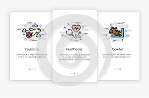 Onboarding screens design in healthcare concept. Modern and simplified vector illustration