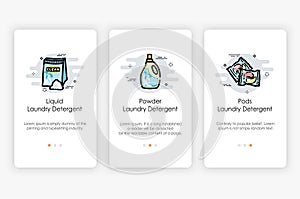 Onboarding screens design in Laundry detergent concept. Modern and simplified vector illustration