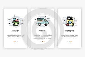 Onboarding screens design in Laundry and washer concept. Modern and simplified vector illustration