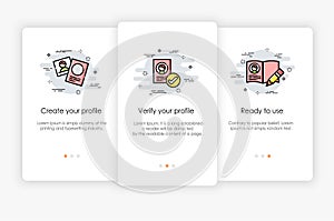 Onboarding screens design in profile concept. Modern and simplified vector illustration.