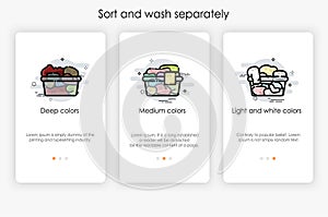 Onboarding screens design in Sort and wash separately concept. Modern and simplified vector illustration