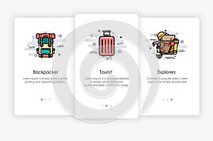 Onboarding screens design in Travel bags concept. Modern and simplified vector illustration.