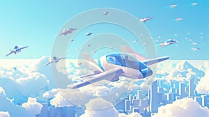 The oncepolluted skies are now clear and blue as a fleet of flying taxis powered by renewable energy sources zoom