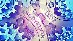 Ð¡oncept Data Encryption on the Gears. Gold and blue gear weel background illustration 3d illustration