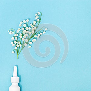 Ð¡oncept of seasonal spring and summer allergies to flowering. Antihistaminic preparations spattering fragrant flowers