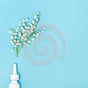 ÃÂ¡oncept of seasonal spring and summer allergies to flowering. Antihistaminic preparations spattering fragrant flowers
