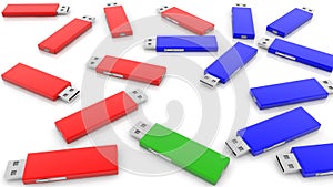 Oncept of USB Flash Drives in three colors
