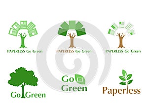 Oncept of white paper bird fly paperless go green logo