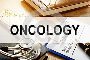 Oncology concept. Clipboard with Diagnosis and pen. photo