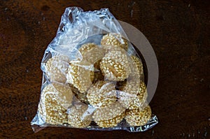 Onde-onde goreng pastry snack unopened in Indonesia photo