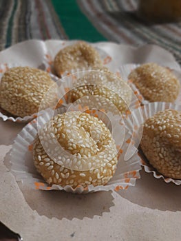 Onde-onde or jian dui is a popular market snack cake in Indonesia. Onde-onde can be found in traditional market.
