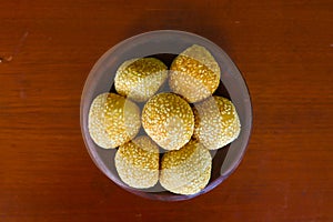 Onde-onde or sesame ball or Jian Dui is fried Chinese pastry made from glutinous rice flour