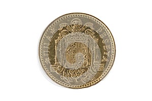 One ( 1 ) peseta coin from Spain with the constitutional coat of arms