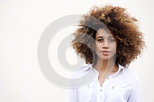 One african american woman with curly hair