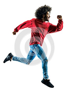 African man jumping happy silhouette isolated