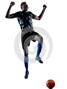 one african soccer player man isolated white background silhouet